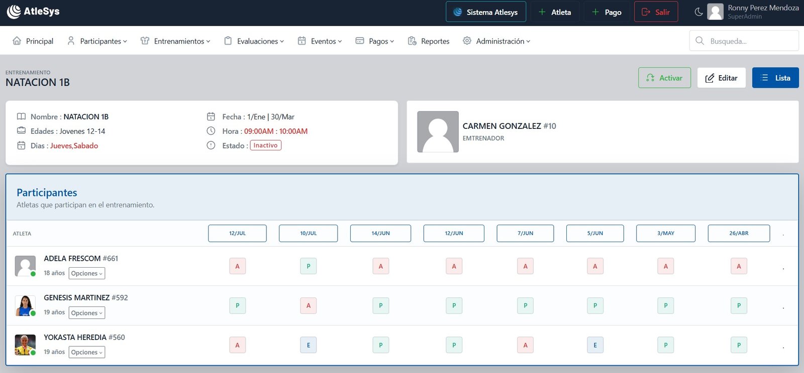 Cuadrícula de Asistencia