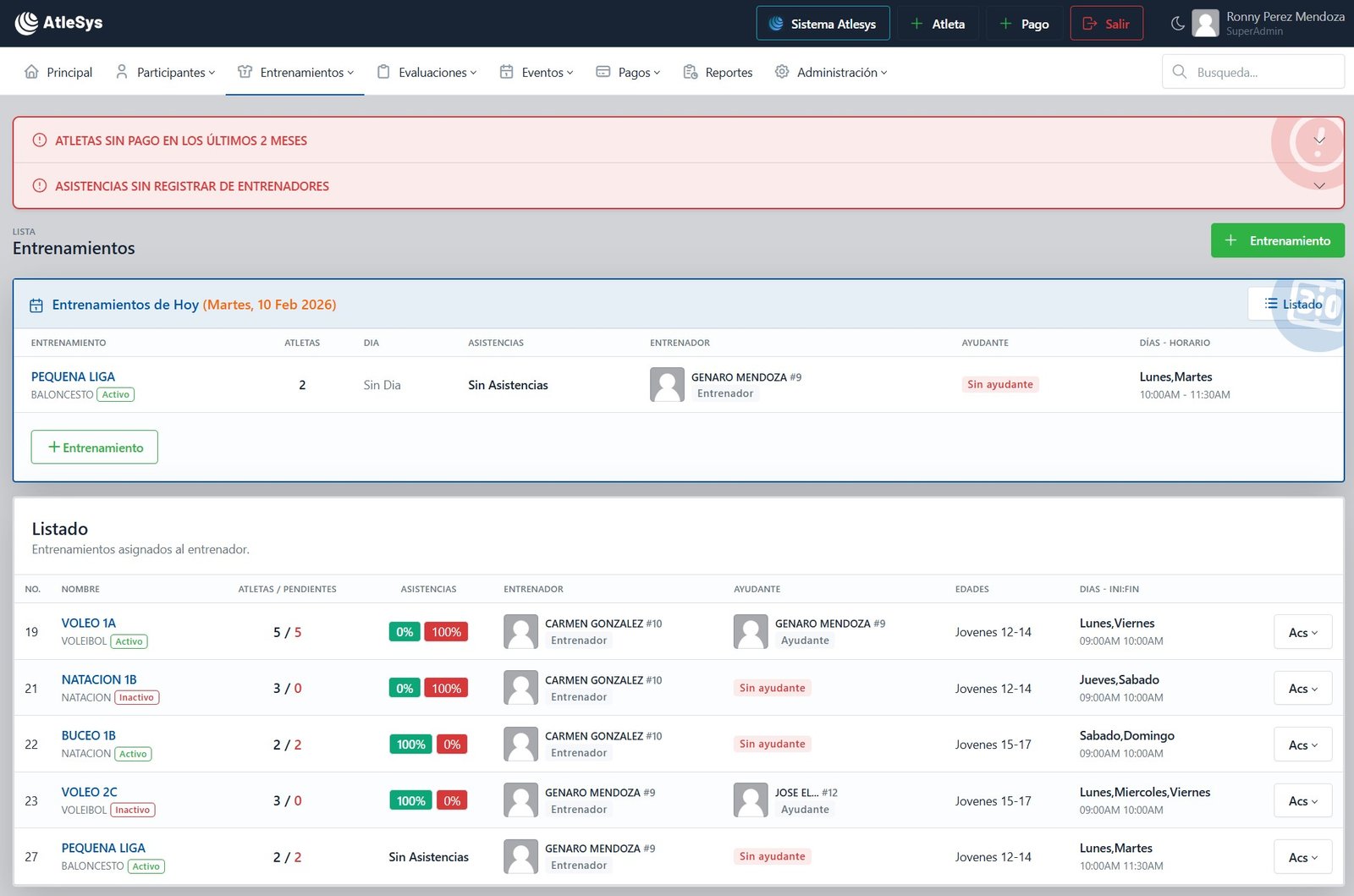 Lista de Entrenamientos
